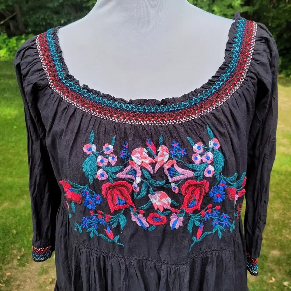Free People Sun Beams Embroidered Off-The-Shoulder Mini Dress size Large
